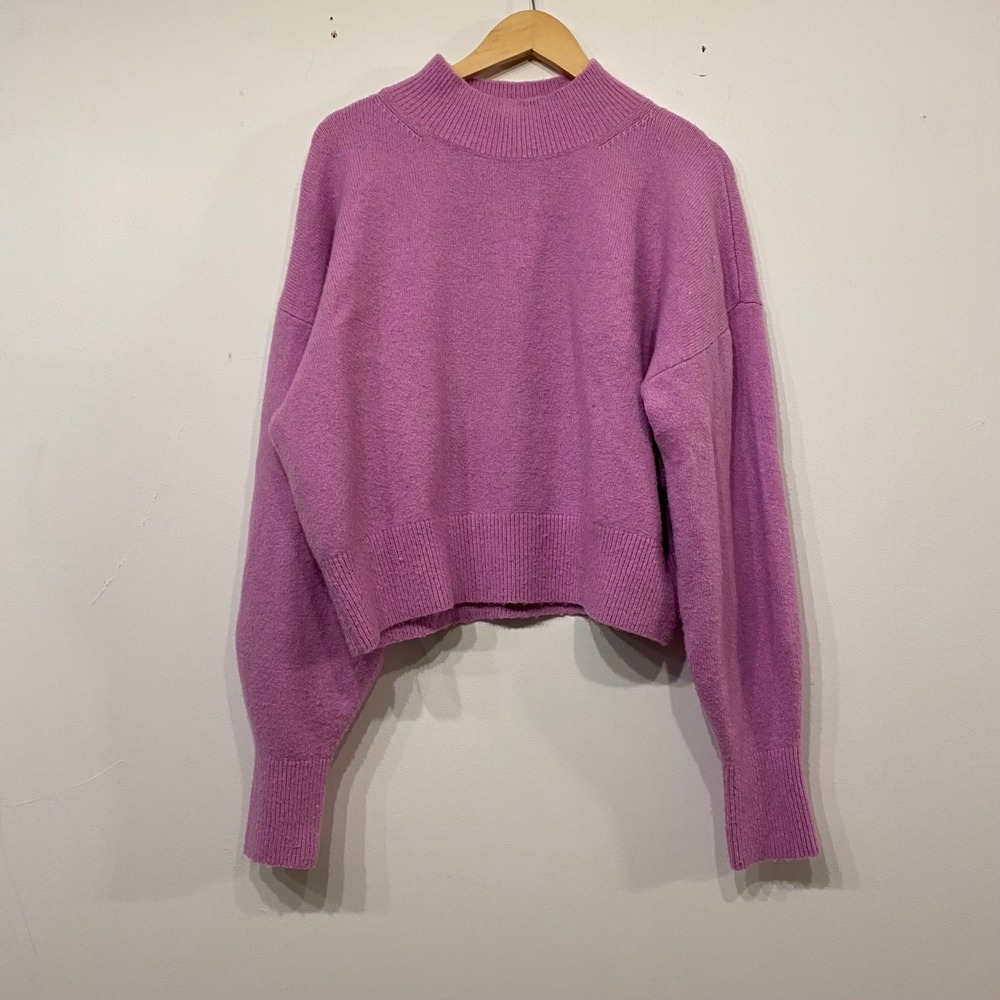 & Other Stories Purple Mock Neck Cropped Knit Romantic Minimalist Sweater Large